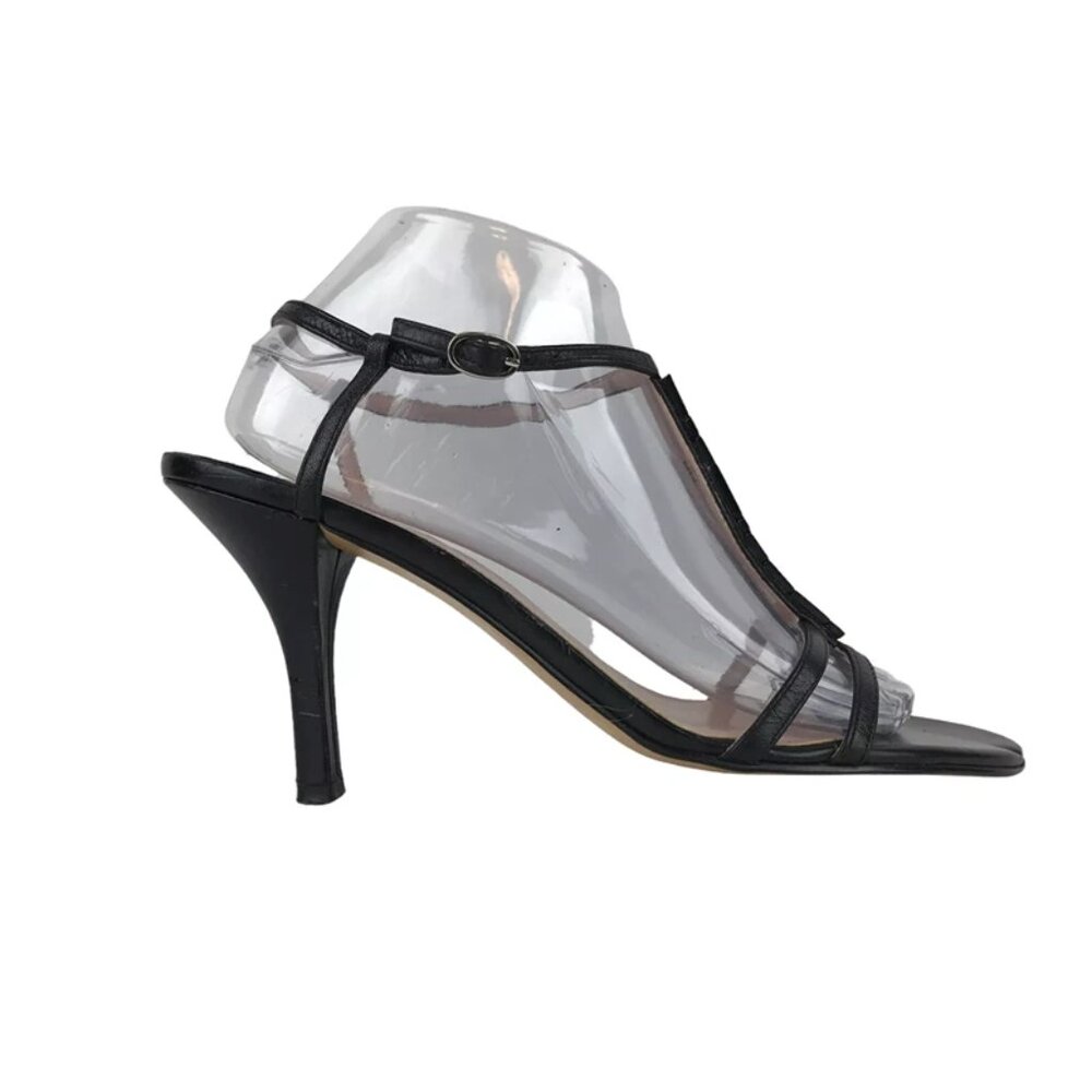 Anne Klein Womens Black Leather Open Toe Slingback Stiletto Heel Size US 8.5 M‎